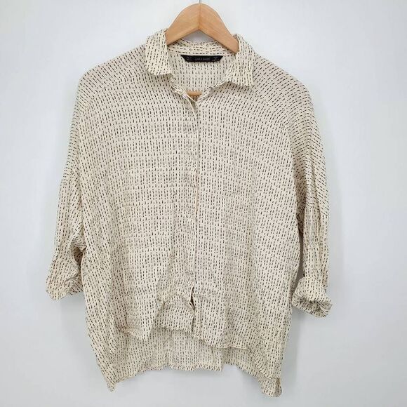 Zara Women's Oversized Button Front Shirt Classic Print Flowy Size Medium - Picture 1 of 7